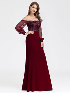 Color=Burgundy | Women'S Fashion Off Shoulder Sequin Evening Dress-Burgundy 3