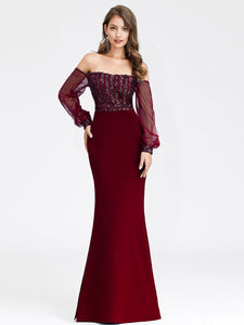Color=Burgundy | Women'S Fashion Off Shoulder Sequin Evening Dress-Burgundy 4