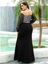 Load image into Gallery viewer, Color=Black | Elegant Plus Size Fishtail Evening Dress with Sequin-Black 2