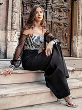 Load image into Gallery viewer, Color=Black | Women&#39;S Fashion Off Shoulder Sequin Evening Dress-Black 3