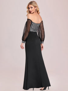 Color=Black | Women'S Fashion Off Shoulder Sequin Evening Dress-Black 5