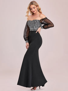 Color=Black | Women'S Fashion Off Shoulder Sequin Evening Dress-Black 6