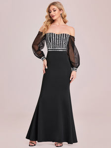 Color=Black | Women'S Fashion Off Shoulder Sequin Evening Dress-Black 7