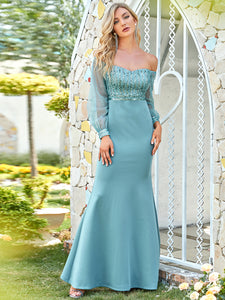 Color=Dusty Blue | Women'S Fashion Off Shoulder Sequin Evening Dress-Dusty Blue 3