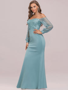 Color=Dusty Blue | Women'S Fashion Off Shoulder Sequin Evening Dress-Dusty Blue 7