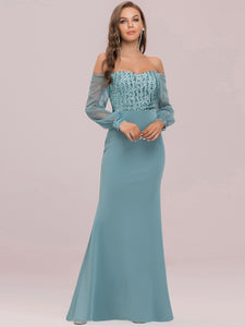 Color=Dusty Blue | Women'S Fashion Off Shoulder Sequin Evening Dress-Dusty Blue 8