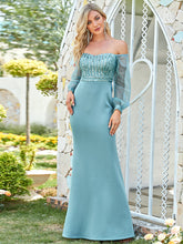 Load image into Gallery viewer, Color=Dusty Blue | Women&#39;S Fashion Off Shoulder Sequin Evening Dress-Dusty Blue 1