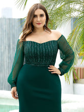Load image into Gallery viewer, Color=Dark Green | Elegant Plus Size Fishtail Evening Dress with Sequin-Dark Green 5