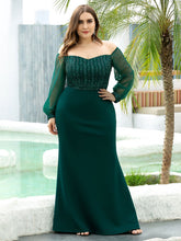 Load image into Gallery viewer, Color=Dark Green | Elegant Plus Size Fishtail Evening Dress with Sequin-Dark Green 1
