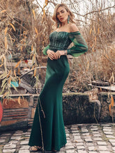 Load image into Gallery viewer, Color=Dark Green | Women&#39;S Fashion Off Shoulder Sequin Evening Dress-Dark Green 3