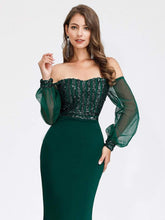 Load image into Gallery viewer, Color=Dark Green | Women&#39;S Fashion Off Shoulder Sequin Evening Dress-Dark Green 11
