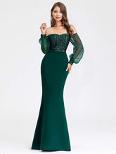 Load image into Gallery viewer, Color=Dark Green | Women&#39;S Fashion Off Shoulder Sequin Evening Dress-Dark Green 7