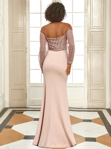Color=Rose Gold| Women'S Fashion Off Shoulder Sequin Evening Dress-Rose Gold2