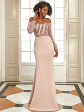 Load image into Gallery viewer, Color=Rose Gold| Women&#39;S Fashion Off Shoulder Sequin Evening Dress-Rose Gold4