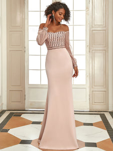 Color=Rose Gold| Women'S Fashion Off Shoulder Sequin Evening Dress-Rose Gold4