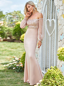 Color=Rose Gold| Women'S Fashion Off Shoulder Sequin Evening Dress-Rose Gold8