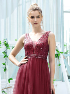 Color=Burgundy | Women'S Fashion A-Line  Floor Length Bridesmaid Dress-Burgundy 5