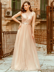 Color=Rose Gold | Women'S Fashion A-Line  Floor Length Bridesmaid Dress-Rose Gold 3