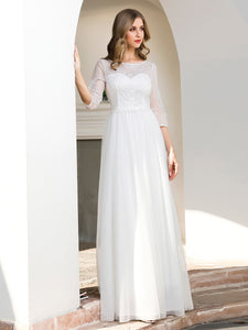 Colo=Cream | Elegant Round Neckline Tulle Wedding Dresses With Floral Lace-Colo=Cream 4