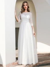Load image into Gallery viewer, Colo=Cream | Elegant Round Neckline Tulle Wedding Dresses With Floral Lace-Colo=Cream 1