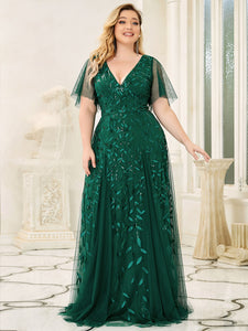 Color=Dark Green | Glamorous Short Ruffle Sleeves A Line Wholesale Dresses-Dark Green 8