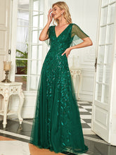 Load image into Gallery viewer, Color=Dark Green | Glamorous Short Ruffle Sleeves A Line Wholesale Dresses-Dark Green 3