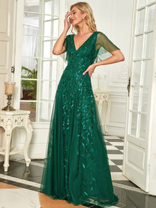 Color=Dark Green | Glamorous Short Ruffle Sleeves A Line Wholesale Dresses-Dark Green 3