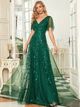 Load image into Gallery viewer, Color=Dark Green | Glamorous Short Ruffle Sleeves A Line Wholesale Dresses-Dark Green 4