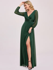 Color=Dark Green | Women'S Sexy V-Neck Long Sleeve Evening Dress-Dark Green 7