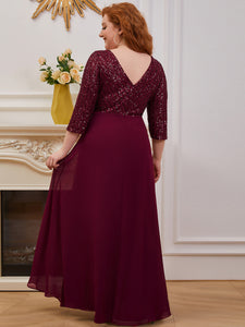 Color=Burgundy | Sexy V Neck A-Line Pretty Sequin Evening Dress-Burgundy 2