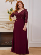Load image into Gallery viewer, Color=Burgundy | Sexy V Neck A-Line Pretty Sequin Evening Dress-Burgundy 3