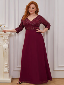 Color=Burgundy | Sexy V Neck A-Line Pretty Sequin Evening Dress-Burgundy 4