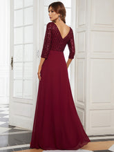 Load image into Gallery viewer, Color=Burgundy | Sexy V Neck A-Line Sequin Evening Dress-Burgundy 2
