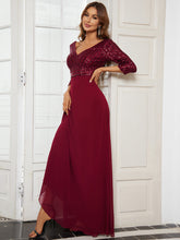 Load image into Gallery viewer, Color=Burgundy | Sexy V Neck A-Line Sequin Evening Dress-Burgundy 3