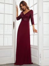 Load image into Gallery viewer, Color=Burgundy | Sexy V Neck A-Line Sequin Evening Dress-Burgundy 4