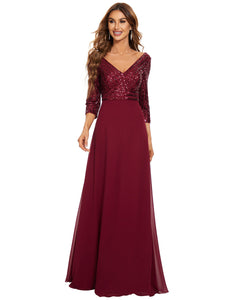 Color=Burgundy | Sexy V Neck A-Line Sequin Evening Dress-Burgundy 6