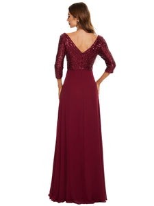 Color=Burgundy | Sexy V Neck A-Line Sequin Evening Dress-Burgundy 7