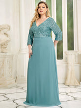 Load image into Gallery viewer, Color=Dusty blue | Plus Size Sexy V Neck A-Line Sequin Evening Dress-Dusty blue 1