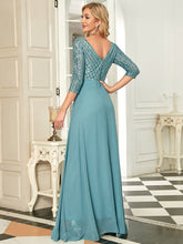 Load image into Gallery viewer, Color=Dusty blue | Sexy V Neck A-Line Sequin Evening Dress-Dusty blue 2
