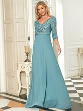 Load image into Gallery viewer, Color=Dusty blue | Sexy V Neck A-Line Sequin Evening Dress-Dusty blue 3