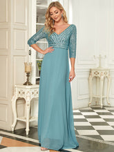 Load image into Gallery viewer, Color=Dusty blue | Sexy V Neck A-Line Sequin Evening Dress-Dusty blue 4