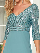 Load image into Gallery viewer, Color=Dusty blue | Sexy V Neck A-Line Sequin Evening Dress-Dusty blue 5
