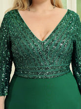 Load image into Gallery viewer, Color=Dark Green | Plus Size Sexy V Neck A-Line Sequin Evening Dress Ep00751-Dark Green 5