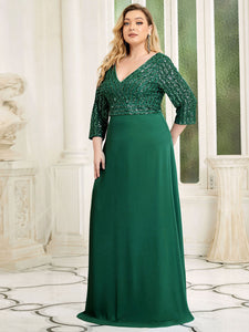 Color=Dark Green | Sexy V Neck A-Line Pretty Sequin Evening Dress-Dark Green 1