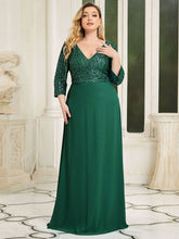 Load image into Gallery viewer, Color=Dark Green | Plus Size Sexy V Neck A-Line Sequin Evening Dress Ep00751-Dark Green 3