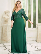Load image into Gallery viewer, Color=Dark Green | Plus Size Sexy V Neck A-Line Sequin Evening Dress Ep00751-Dark Green 4