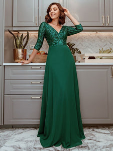 Color=Dark Green | Sexy V Neck A-Line Sequin Evening Dress-Dark Green 1