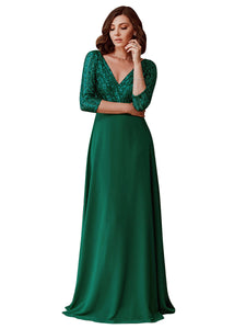 Color=Dark Green | Sexy V Neck A-Line Sequin Evening Dress-Dark Green 7