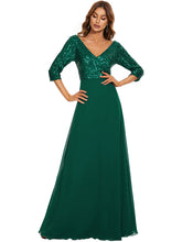 Load image into Gallery viewer, Color=Dark Green | Sexy V Neck A-Line Sequin Evening Dress-Dark Green 8
