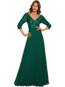 Color=Dark Green | Sexy V Neck A-Line Sequin Evening Dress-Dark Green 8